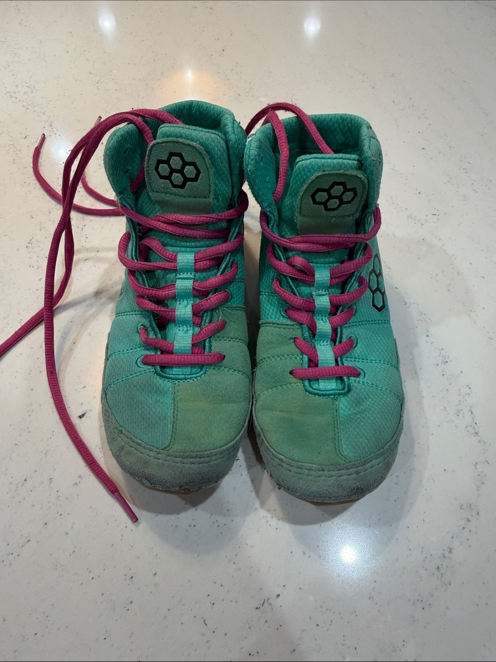 RUDIS Wrestling shoes in Turquoise with Pink Laces
